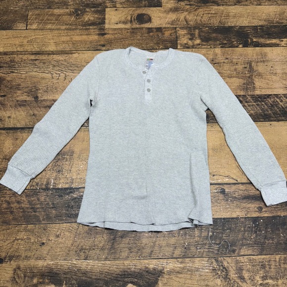 Fruit of the‎ Loom Waffle Knit Henley Long Sleeve Shirt Gray Mens READ - Picture 1 of 4